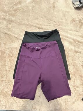 High-Rise Purple Bike Shorts with Pocket